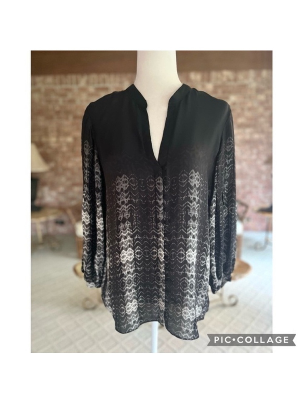 Parker black print silk balloon sleeve blouse